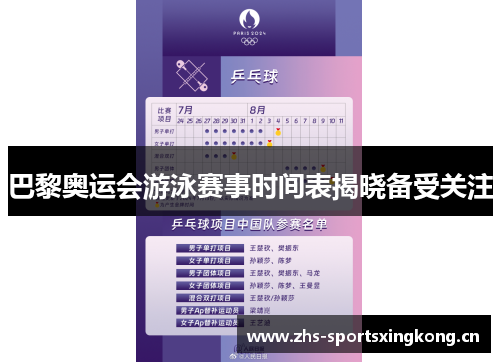 巴黎奥运会游泳赛事时间表揭晓备受关注